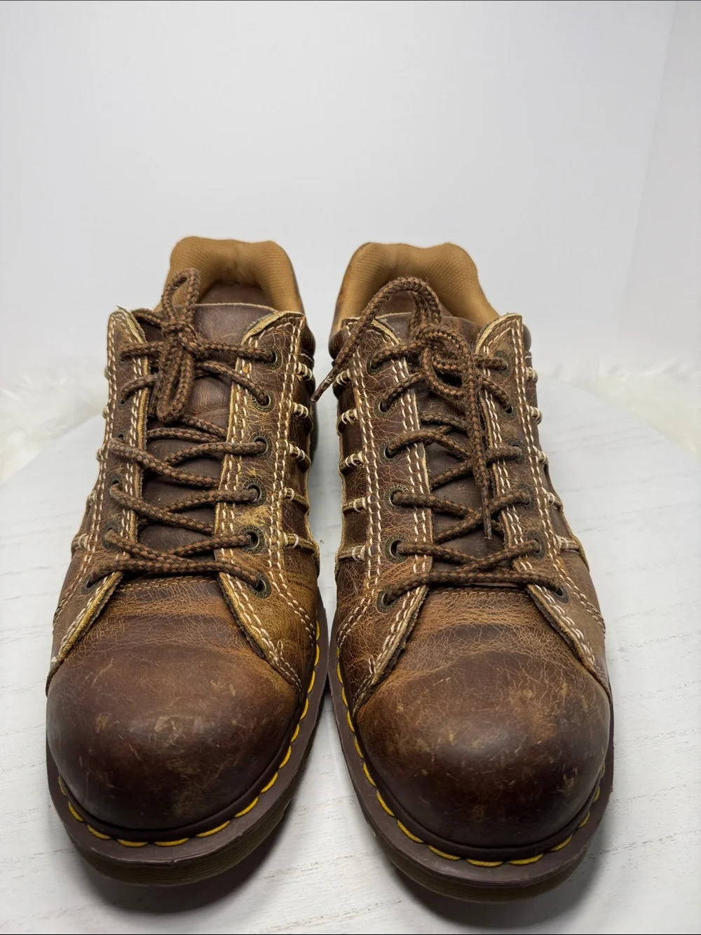 Dr. Martens Brown Leather Derby Shoes with Yellow Stitching Size 13M